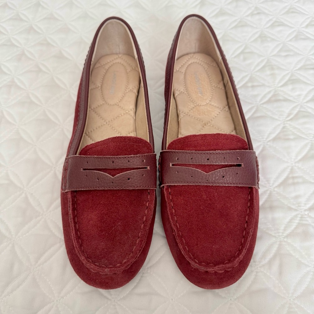 Lands' End Women's Burgundy Suede Slip-On Penny Loafers Flats Mocs Size 7.5 Wide - Picture 3 of 11